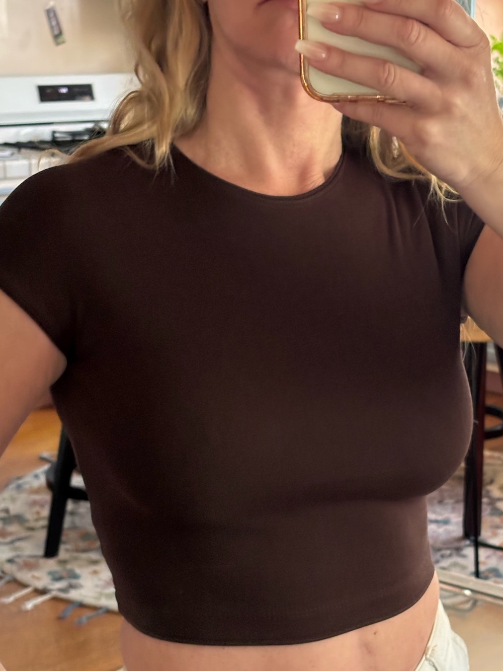 Zara Brown Short Sleeve Crop Top